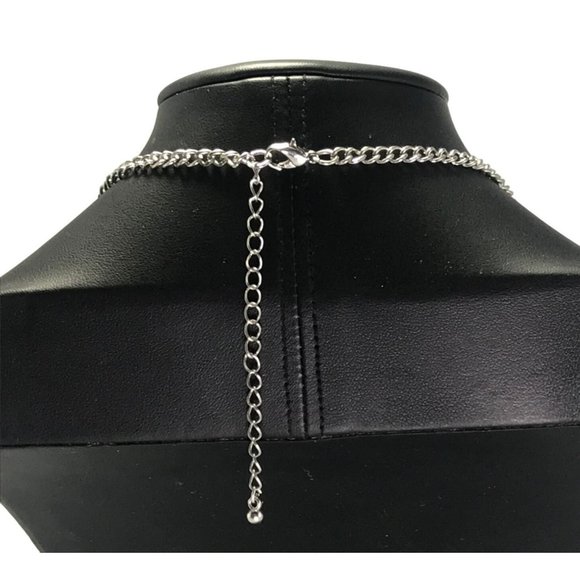 Peach Rhinestone Egyptian Revival Statement Bib Necklace Silver Tone Cleopatra - Picture 4 of 4